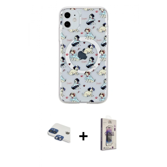MARSİLYAN™- iPhone 11 Kılıf Pusula Form - Siyah Bilvis 3D Cam Ekran Koruyucu + Pers Alüminyum Kamera Lens - LT
