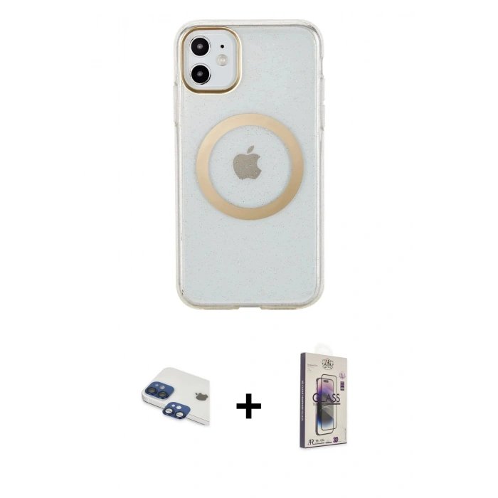 MARSİLYAN™- iPhone 11 Kılıf Pusula Form - Siyah Bilvis 3D Cam Ekran Koruyucu + Pers Alüminyum Kamera Lens - LT