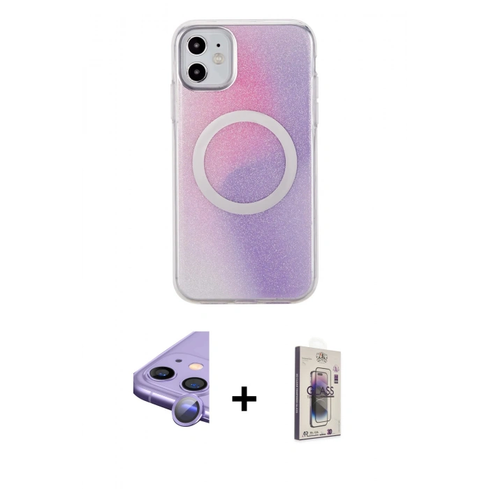 MARSİLYAN™- iPhone 11 Kılıf Pusula Form - Siyah Bilvis 3D Cam Ekran Koruyucu + Raze Metal Kamera Lens - MR