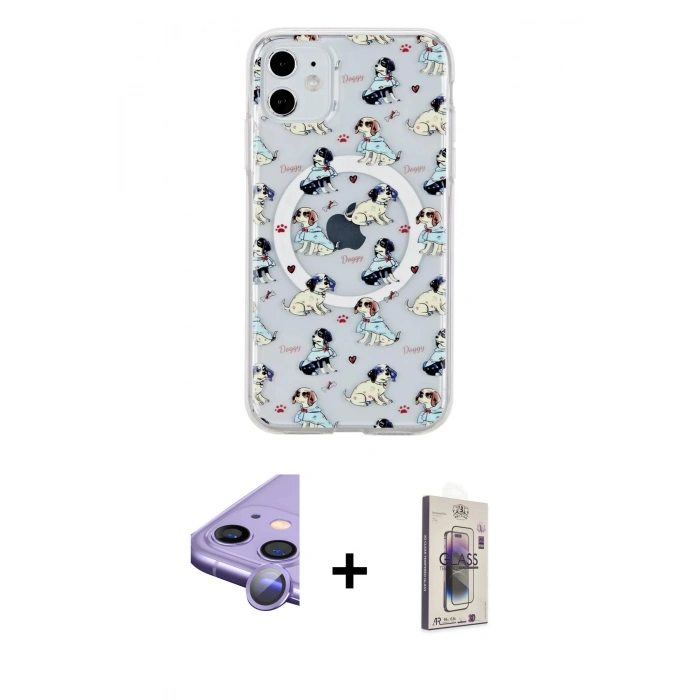 MARSİLYAN™- iPhone 11 Kılıf Pusula Form - Siyah Bilvis 3D Cam Ekran Koruyucu + Raze Metal Kamera Lens - MR