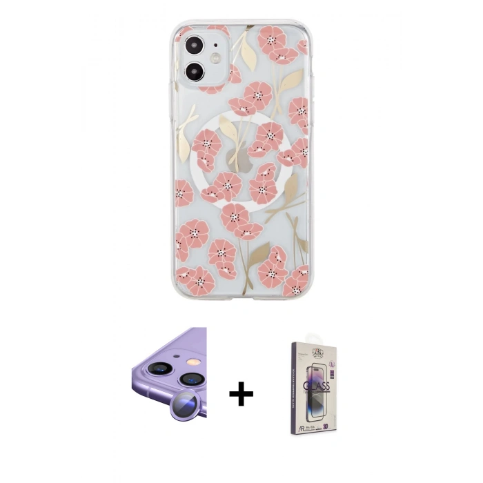 MARSİLYAN™- iPhone 11 Kılıf Pusula Form - Siyah Bilvis 3D Cam Ekran Koruyucu + Raze Metal Kamera Lens - MR