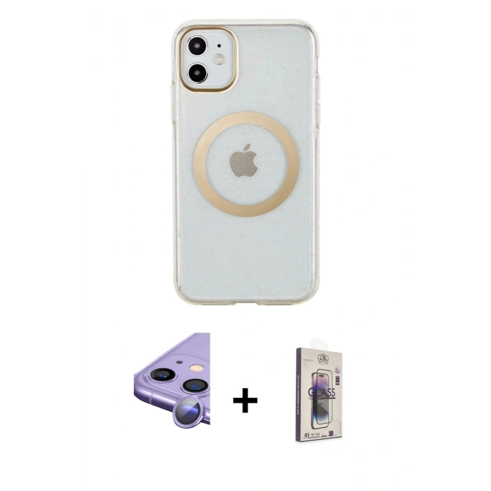MARSİLYAN™- iPhone 11 Kılıf Pusula Form - Siyah Bilvis 3D Cam Ekran Koruyucu + Raze Metal Kamera Lens - MR
