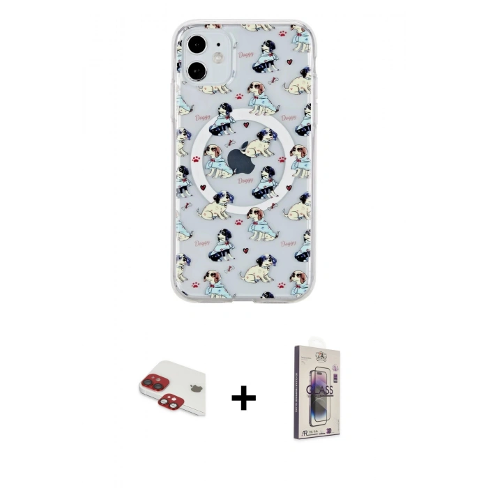 MARSİLYAN™- iPhone 11 Kılıf Pusula Form - Siyah Bilvis 3D Cam Ekran Koruyucu + Pers Alüminyum Kamera Lens - KI