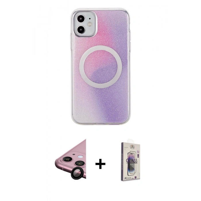 MARSİLYAN™- iPhone 11 Kılıf Pusula Form - Siyah Bilvis 3D Cam Ekran Koruyucu + Raze Metal Kamera Lens - SH