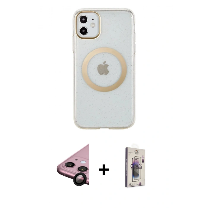 MARSİLYAN™- iPhone 11 Kılıf Pusula Form - Siyah Bilvis 3D Cam Ekran Koruyucu + Raze Metal Kamera Lens - SH