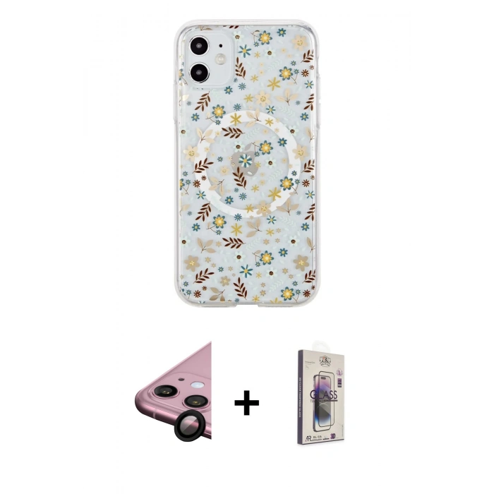 MARSİLYAN™- iPhone 11 Kılıf Pusula Form - Siyah Bilvis 3D Cam Ekran Koruyucu + Raze Metal Kamera Lens - SH