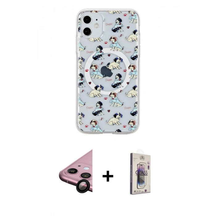 MARSİLYAN™- iPhone 11 Kılıf Pusula Form - Siyah Bilvis 3D Cam Ekran Koruyucu + Raze Metal Kamera Lens - SH