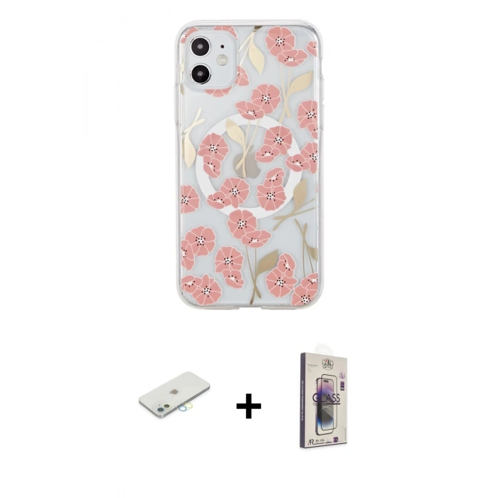 MARSİLYAN™- iPhone 11 Kılıf Pusula Form - Siyah Bilvis 3D Cam Ekran Koruyucu + Renkli Kamera Lens Koruma Cam - SI