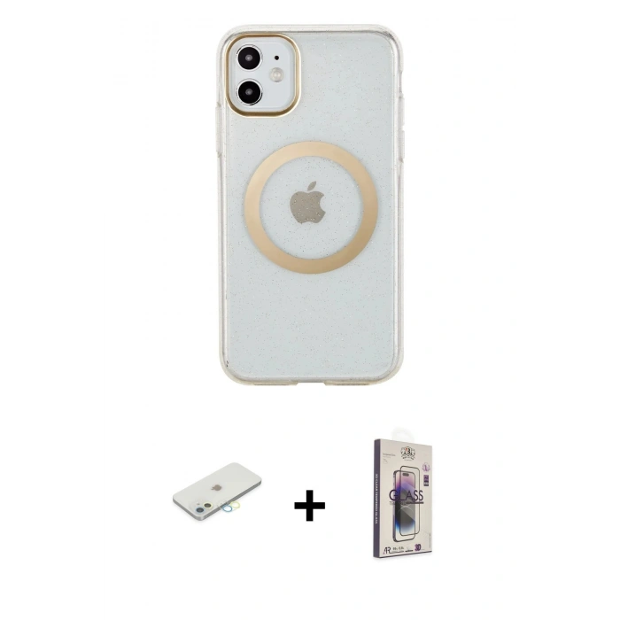MARSİLYAN™- iPhone 11 Kılıf Pusula Form - Siyah Bilvis 3D Cam Ekran Koruyucu + Renkli Kamera Lens Koruma Cam - SI