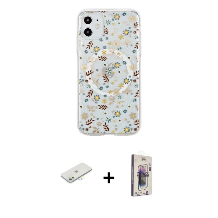 MARSİLYAN™- iPhone 11 Kılıf Pusula Form - Siyah Bilvis 3D Cam Ekran Koruyucu + Renkli Kamera Lens Koruma Cam - SI