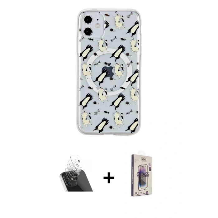 MARSİLYAN™- iPhone 11 Kılıf Pusula Form - Siyah Bilvis 3D Cam Ekran Koruyucu + Şeffaf Kamera Lens Koruma Cam