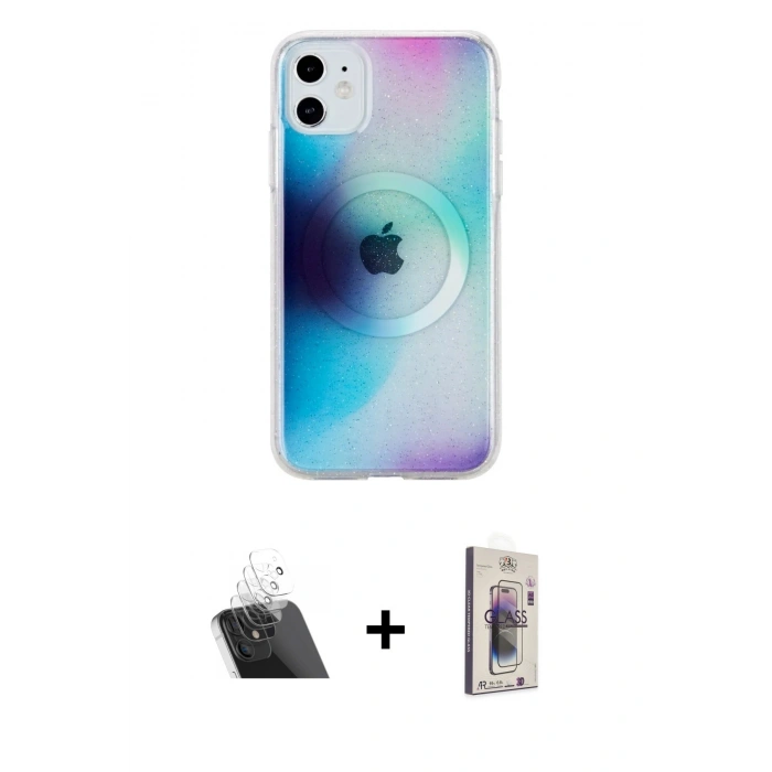 MARSİLYAN™- iPhone 11 Kılıf Pusula Form - Siyah Bilvis 3D Cam Ekran Koruyucu + Şeffaf Kamera Lens Koruma Cam