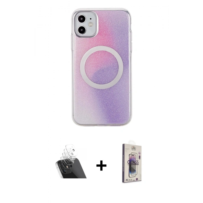 MARSİLYAN™- iPhone 11 Kılıf Pusula Form - Siyah Bilvis 3D Cam Ekran Koruyucu + Şeffaf Kamera Lens Koruma Cam