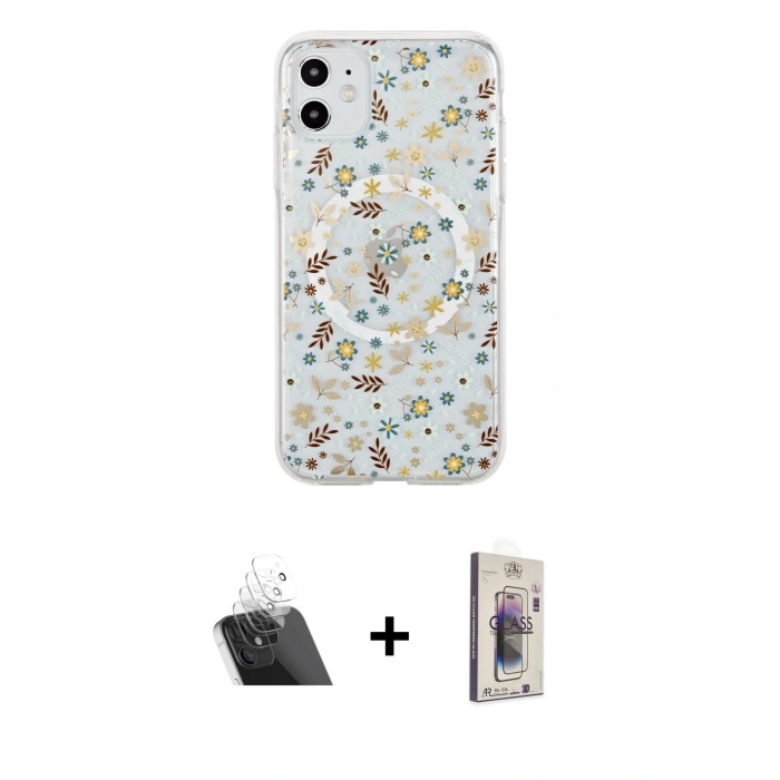 MARSİLYAN™- iPhone 11 Kılıf Pusula Form - Siyah Bilvis 3D Cam Ekran Koruyucu + Şeffaf Kamera Lens Koruma Cam