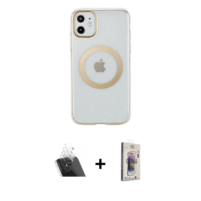 MARSİLYAN™- iPhone 11 Kılıf Pusula Form - Siyah Bilvis 3D Cam Ekran Koruyucu + Şeffaf Kamera Lens Koruma Cam