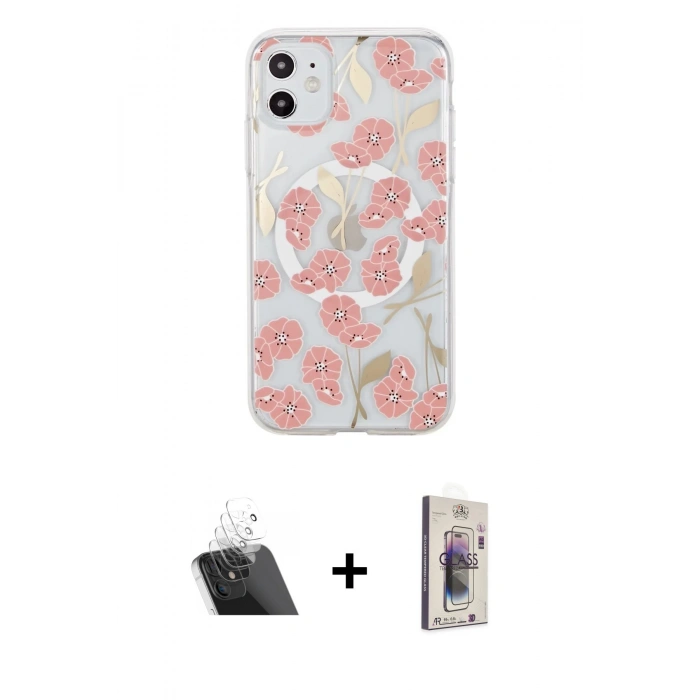 MARSİLYAN™- iPhone 11 Kılıf Pusula Form - Siyah Bilvis 3D Cam Ekran Koruyucu + Şeffaf Kamera Lens Koruma Cam