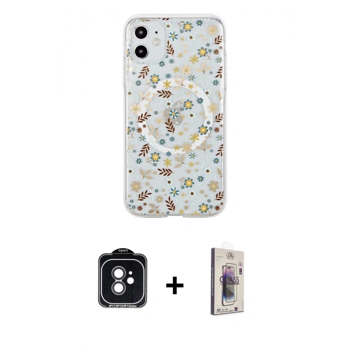 MARSİLYAN™- iPhone 11 Kılıf Pusula Form - Siyah Bilvis 3D Cam Ekran Koruyucu + PVD Metal Kamera Lens - SH