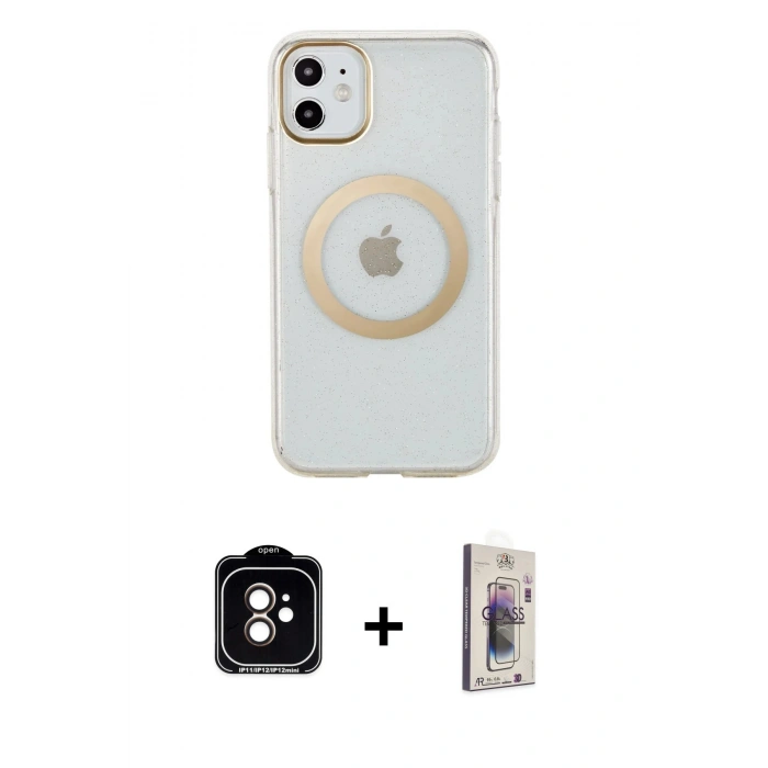 MARSİLYAN™- iPhone 11 Kılıf Pusula Form - Siyah Bilvis 3D Cam Ekran Koruyucu + PVD Metal Kamera Lens - TU