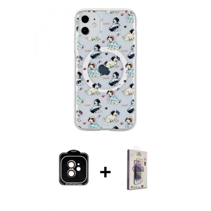 MARSİLYAN™- iPhone 11 Kılıf Pusula Form - Siyah Bilvis 3D Cam Ekran Koruyucu + PVD Metal Kamera Lens - TU