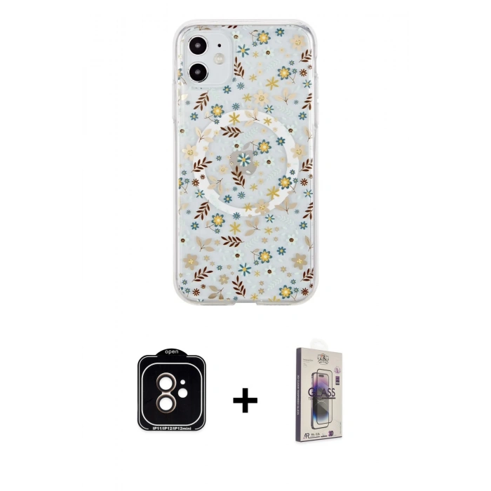 MARSİLYAN™- iPhone 11 Kılıf Pusula Form - Siyah Bilvis 3D Cam Ekran Koruyucu + PVD Metal Kamera Lens - TU