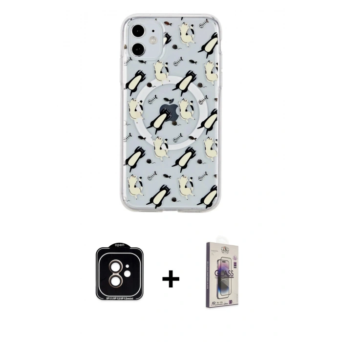MARSİLYAN™- iPhone 11 Kılıf Pusula Form - Siyah Bilvis 3D Cam Ekran Koruyucu + PVD Metal Kamera Lens - TU