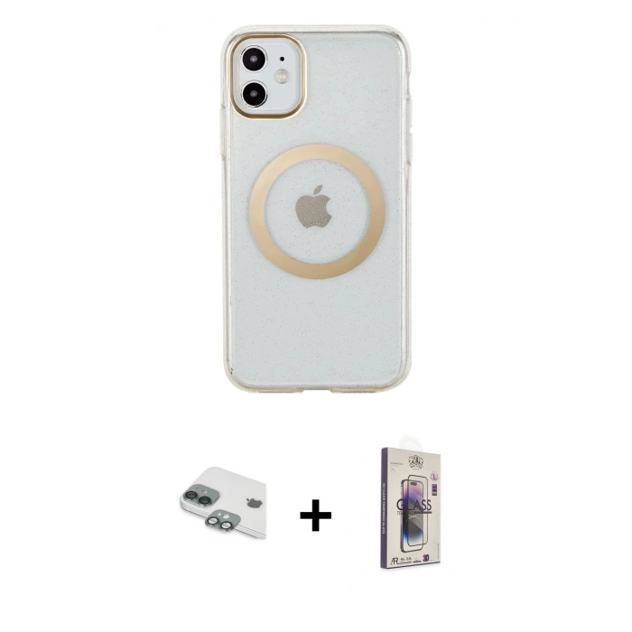 MARSİLYAN™- iPhone 11 Kılıf Pusula Form - Siyah Bilvis 3D Cam Ekran Koruyucu + Pers Alüminyum Kamera Lens - YL