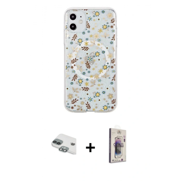 MARSİLYAN™- iPhone 11 Kılıf Pusula Form - Siyah Bilvis 3D Cam Ekran Koruyucu + Pers Alüminyum Kamera Lens - YL