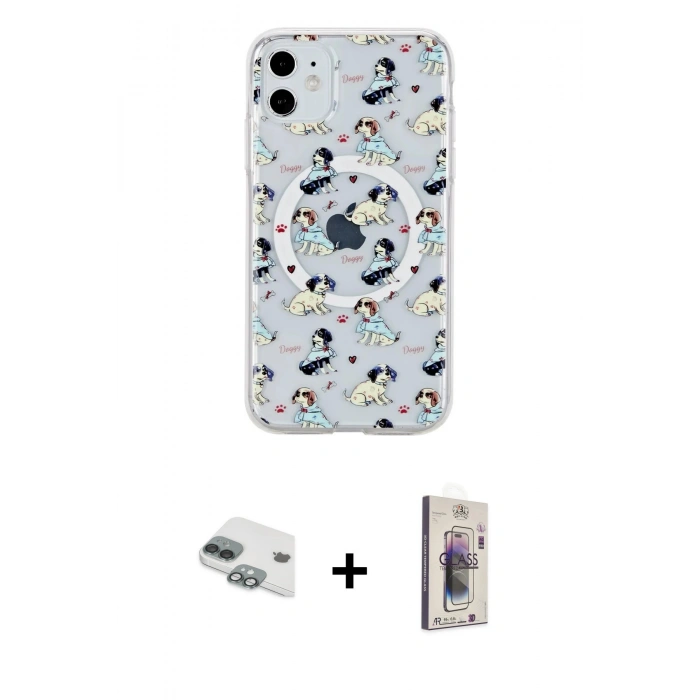 MARSİLYAN™- iPhone 11 Kılıf Pusula Form - Siyah Bilvis 3D Cam Ekran Koruyucu + Pers Alüminyum Kamera Lens - YL