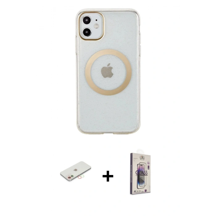 MARSİLYAN™- iPhone 11 Kılıf Pusula Form - Siyah Bilvis 3D Cam Ekran Koruyucu + Renkli Kamera Lens Koruma Cam - YL