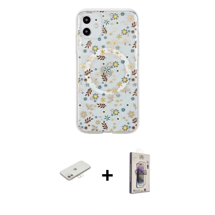 MARSİLYAN™- iPhone 11 Kılıf Pusula Form - Siyah Bilvis 3D Cam Ekran Koruyucu + Renkli Kamera Lens Koruma Cam - YL