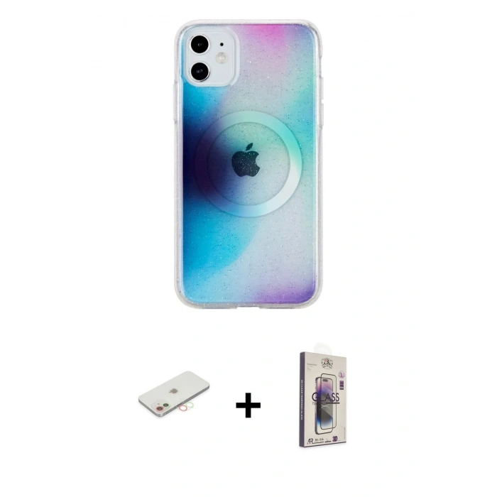 MARSİLYAN™- iPhone 11 Kılıf Pusula Form - Siyah Bilvis 3D Cam Ekran Koruyucu + Renkli Kamera Lens Koruma Cam - YL