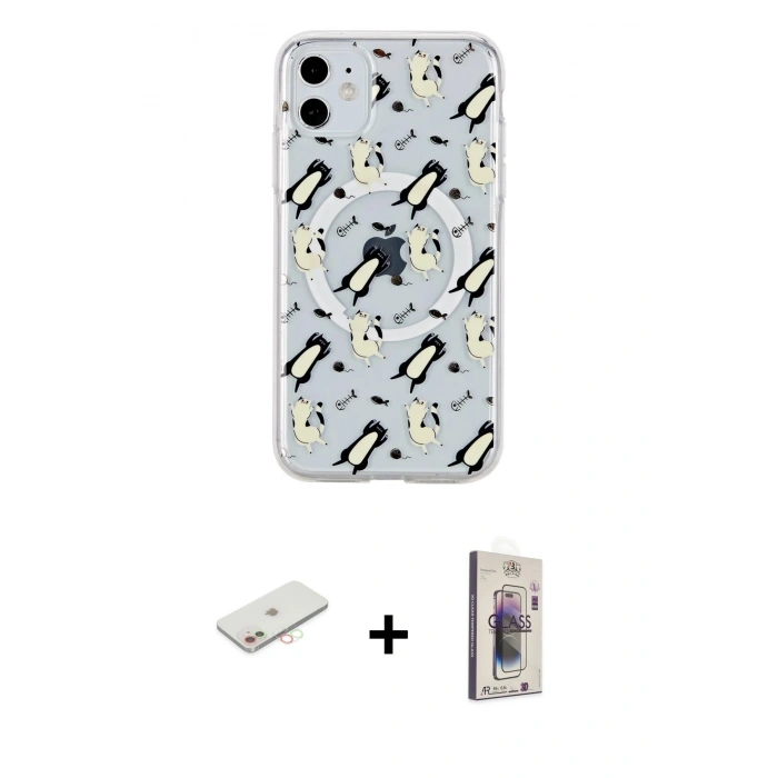 MARSİLYAN™- iPhone 11 Kılıf Pusula Form - Siyah Bilvis 3D Cam Ekran Koruyucu + Renkli Kamera Lens Koruma Cam - YL