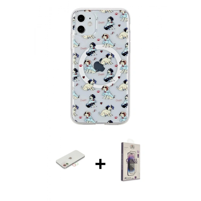 MARSİLYAN™- iPhone 11 Kılıf Pusula Form - Siyah Bilvis 3D Cam Ekran Koruyucu + Renkli Kamera Lens Koruma Cam - YL