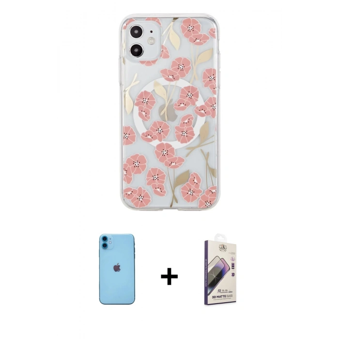 MARSİLYAN™- iPhone 11 Kılıf Pusula Form - Siyah Bilvis 3D Mat Cam Ekran Koruyucu + Neon Fosforlu Kamera Lens - MI