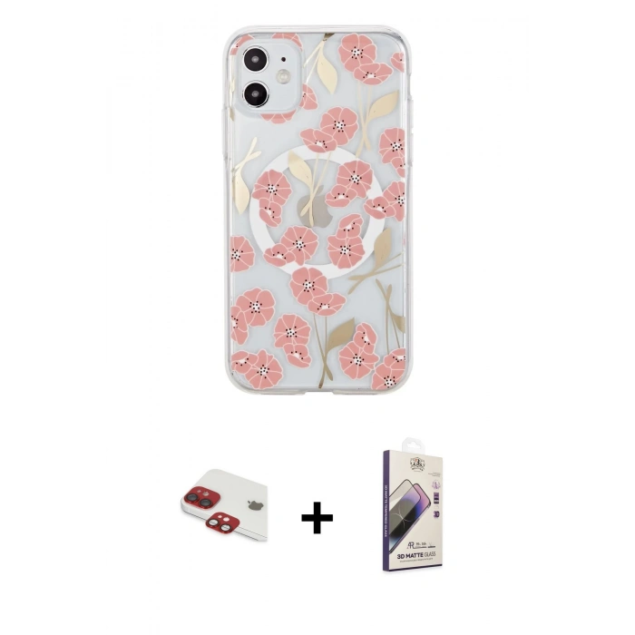 MARSİLYAN™- iPhone 11 Kılıf Pusula Form - Siyah Bilvis 3D Mat Cam Ekran Koruyucu + Pers Alüminyum Kamera Lens - KI
