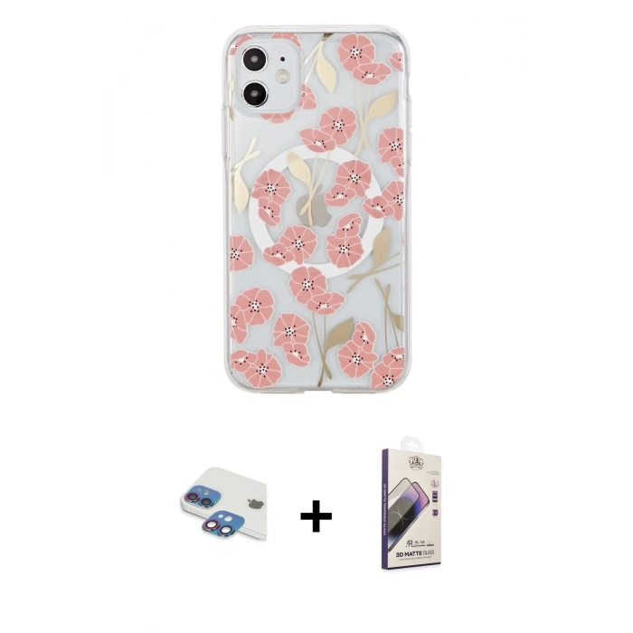 MARSİLYAN™- iPhone 11 Kılıf Pusula Form - Siyah Bilvis 3D Mat Cam Ekran Koruyucu + Pers Alüminyum Kamera Lens - GI
