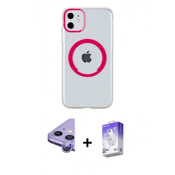 MARSİLYAN™- iPhone 11 Kılıf Pusula Form - Siyah Bilvis 5in1 3D Magic Cam Ekran Koruyucu + Raze Metal Kamera Lens - MR