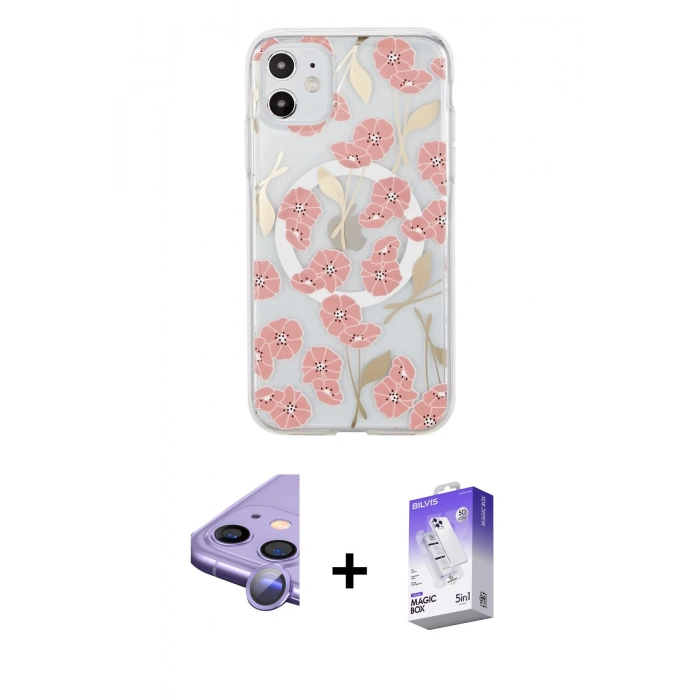 MARSİLYAN™- iPhone 11 Kılıf Pusula Form - Siyah Bilvis 5in1 3D Magic Cam Ekran Koruyucu + Raze Metal Kamera Lens - MR