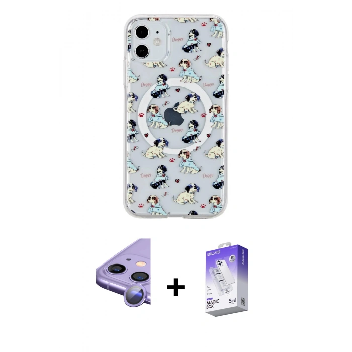 MARSİLYAN™- iPhone 11 Kılıf Pusula Form - Siyah Bilvis 5in1 3D Magic Cam Ekran Koruyucu + Raze Metal Kamera Lens - MR