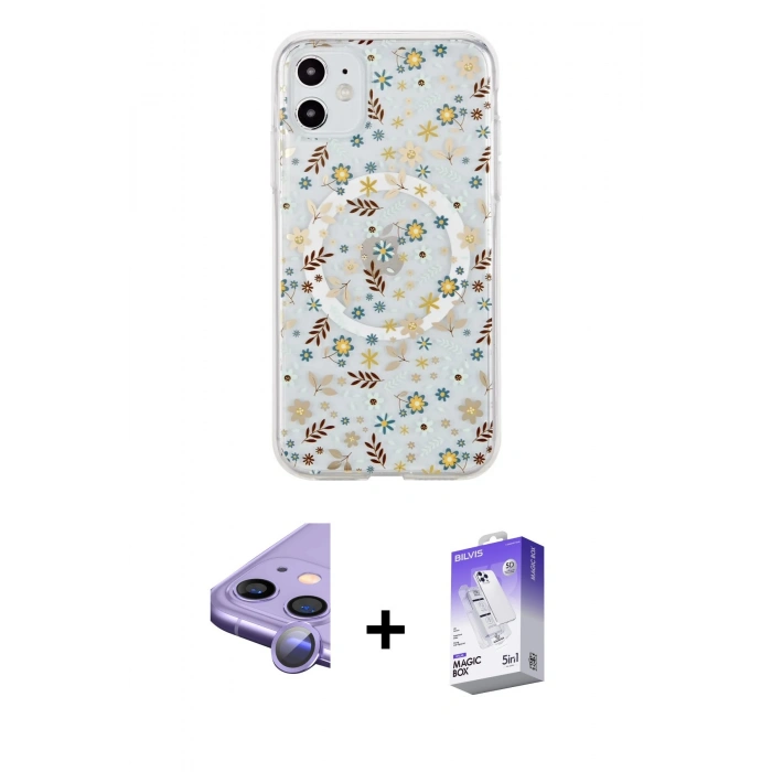 MARSİLYAN™- iPhone 11 Kılıf Pusula Form - Siyah Bilvis 5in1 3D Magic Cam Ekran Koruyucu + Raze Metal Kamera Lens - MR