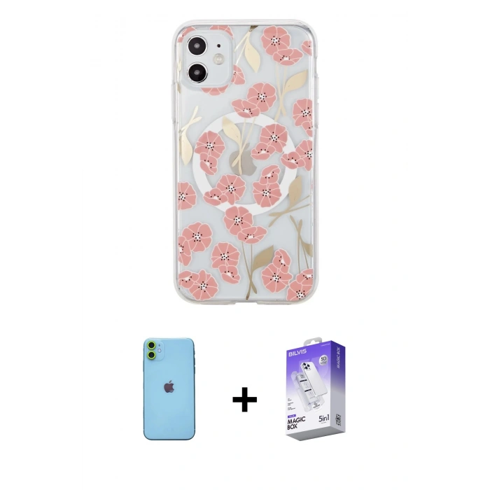 MARSİLYAN™- iPhone 11 Kılıf Pusula Form - Siyah Bilvis 5in1 3D Magic Cam Ekran Koruyucu + Neon Fosforlu Kamera Lens - YL
