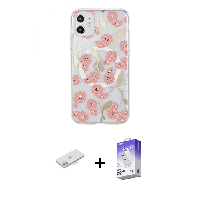 MARSİLYAN™- iPhone 11 Kılıf Pusula Form - Siyah Bilvis 5in1 3D Magic Cam Ekran Koruyucu + Renkli Kamera Lens Koruma Cam - PE