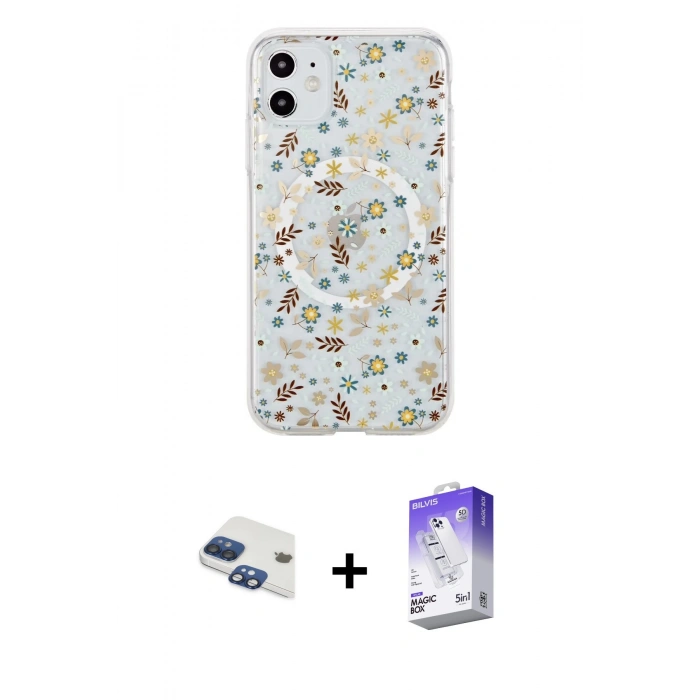 MARSİLYAN™- iPhone 11 Kılıf Pusula Form - Siyah Bilvis 5in1 3D Magic Cam Ekran Koruyucu + Pers Alüminyum Kamera Lens - LT