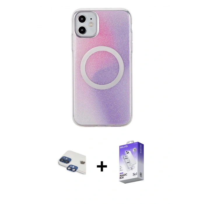 MARSİLYAN™- iPhone 11 Kılıf Pusula Form - Siyah Bilvis 5in1 3D Magic Cam Ekran Koruyucu + Pers Alüminyum Kamera Lens - LT
