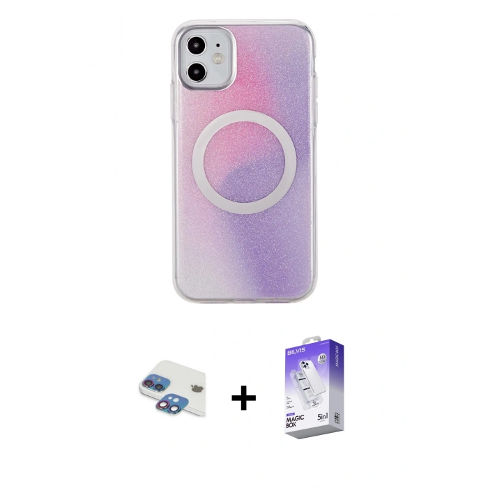 MARSİLYAN™- iPhone 11 Kılıf Pusula Form - Siyah Bilvis 5in1 3D Magic Cam Ekran Koruyucu + Pers Alüminyum Kamera Lens - GI