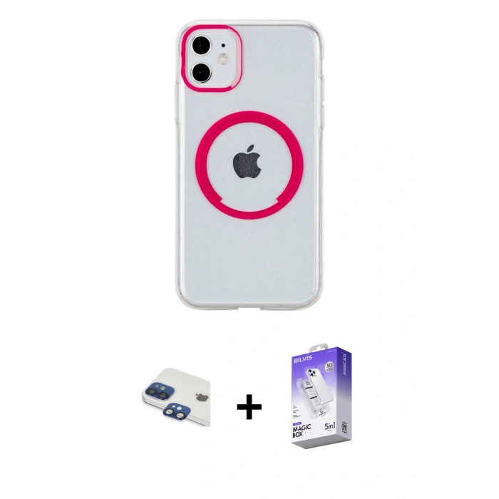 MARSİLYAN™- iPhone 11 Kılıf Pusula Form - Siyah Bilvis 5in1 3D Magic Cam Ekran Koruyucu + Pers Alüminyum Kamera Lens - LT