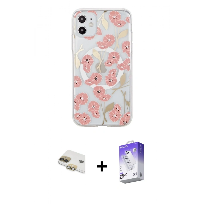 MARSİLYAN™- iPhone 11 Kılıf Pusula Form - Siyah Bilvis 5in1 3D Magic Cam Ekran Koruyucu + Pers Alüminyum Kamera Lens - GD