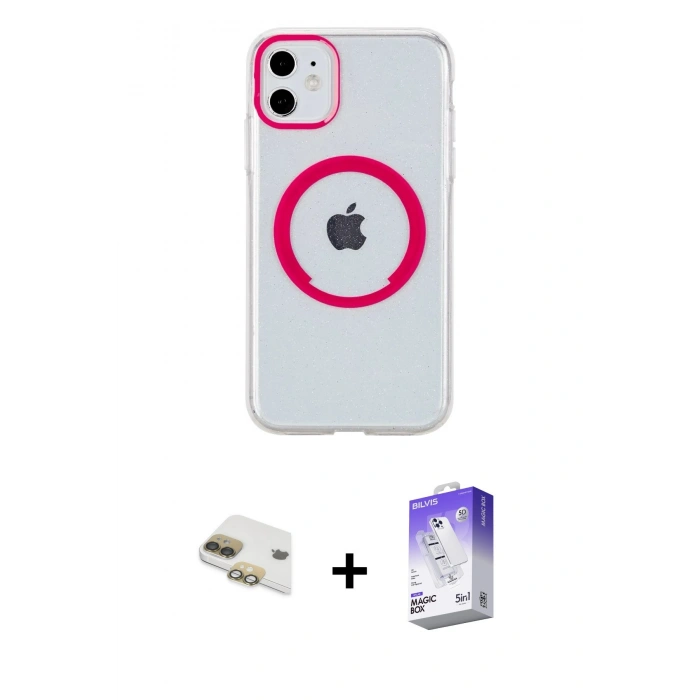 MARSİLYAN™- iPhone 11 Kılıf Pusula Form - Siyah Bilvis 5in1 3D Magic Cam Ekran Koruyucu + Pers Alüminyum Kamera Lens - GD