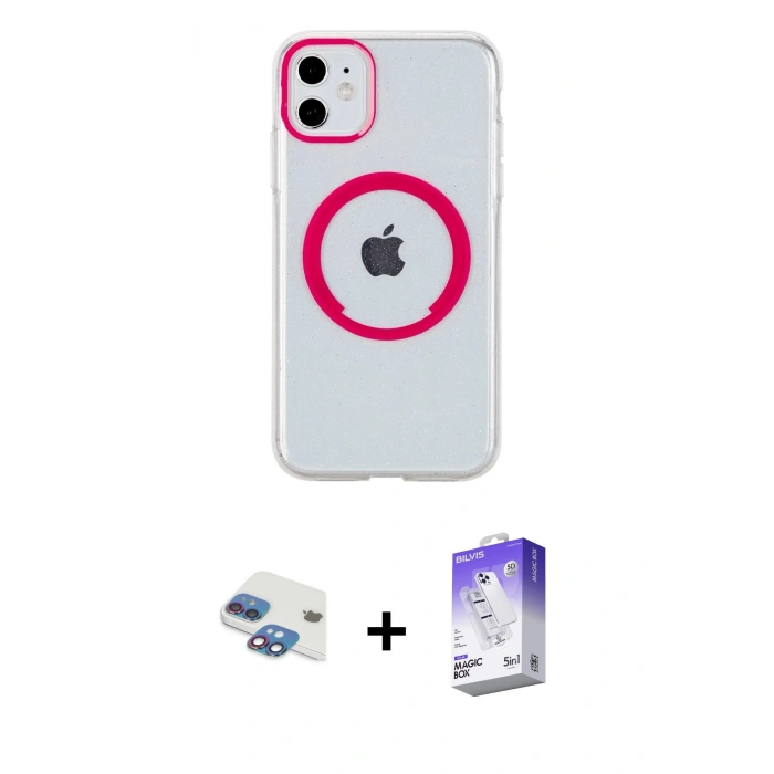 MARSİLYAN™- iPhone 11 Kılıf Pusula Form - Siyah Bilvis 5in1 3D Magic Cam Ekran Koruyucu + Pers Alüminyum Kamera Lens - GI