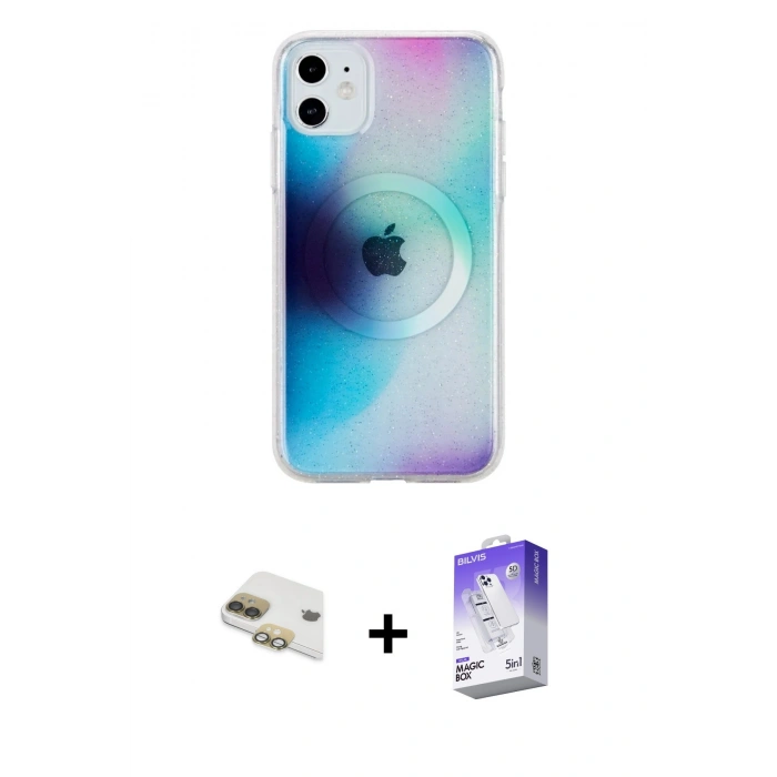 MARSİLYAN™- iPhone 11 Kılıf Pusula Form - Siyah Bilvis 5in1 3D Magic Cam Ekran Koruyucu + Pers Alüminyum Kamera Lens - GD